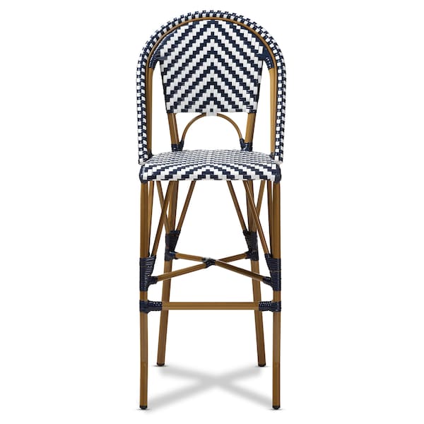 Ilene White And Blue Bamboo Style Stackable Bistro Bar Stool